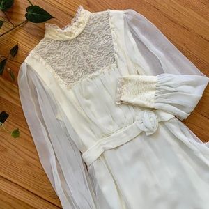 Vintage 70s ivory chiffon maxi dress